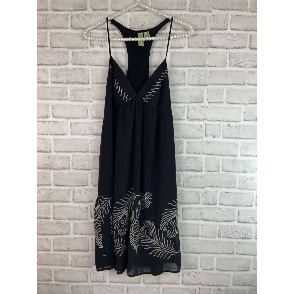 Johnny Martin Women's Black Racerback Sequin Feather Tank Dress Sz S